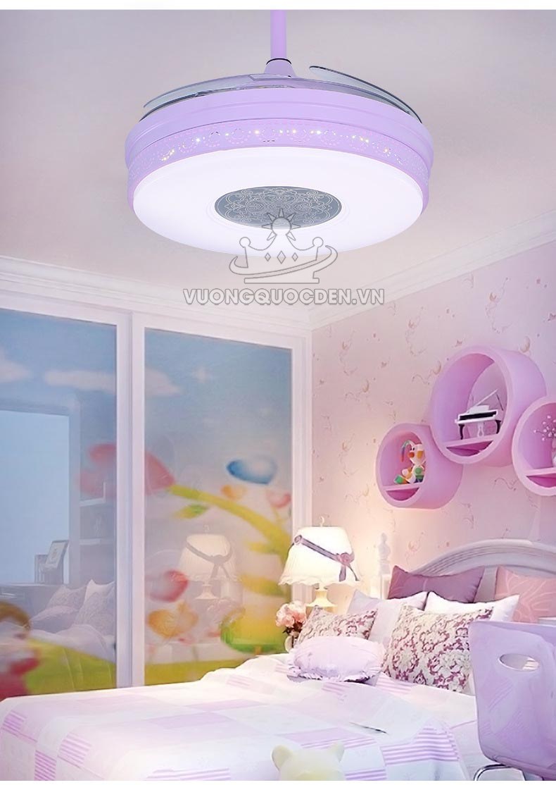 Đèn quạt trần cao cấp màu tím lãng mạn JC8338-5